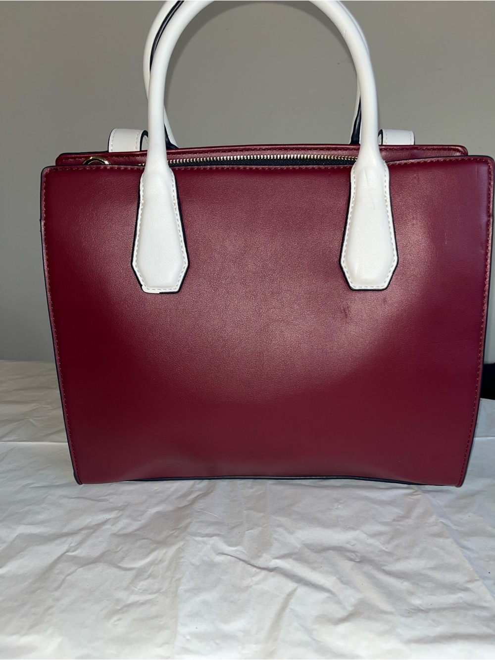 Nine West Structured Burgundy and White Top-Handle Tote